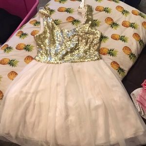 Gold sequin and white bottom dress